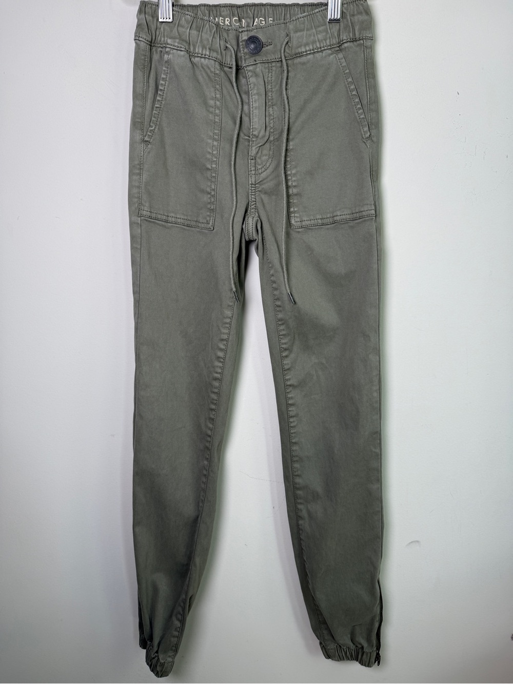 American Eagle Olive Cargo Jogger Pants Zip Ankle Sz 000